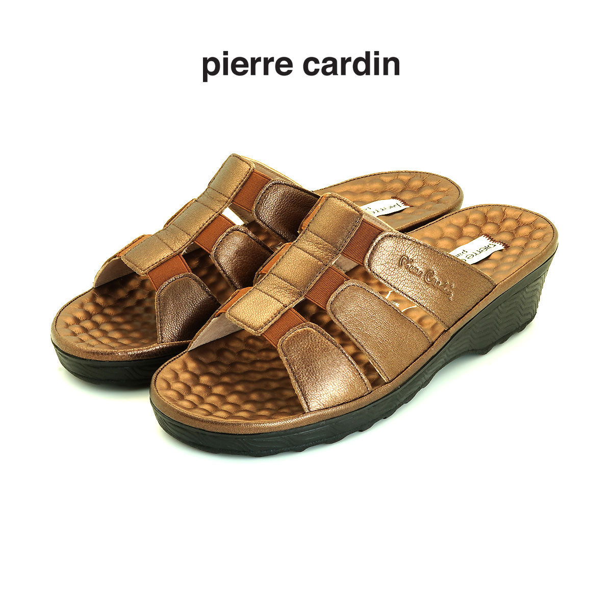 Pierre Cardin รองเท้าแตะหนังแท้ ทรงสวม สีแดงเบอร์รี่ ไซส์ 36–42 รุ่น 21SS245