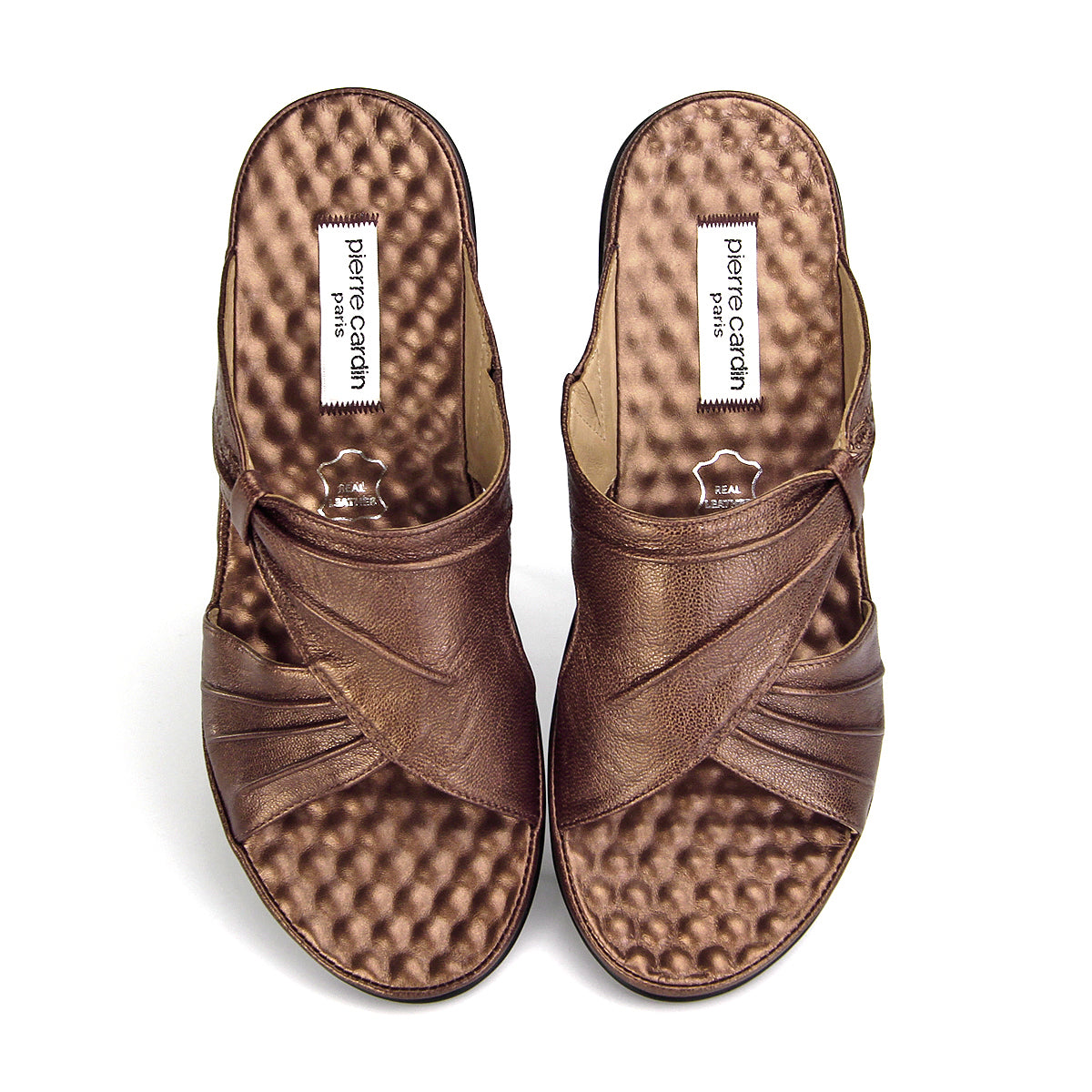 Pierre Cardin รองเท้าแตะผู้หญิง เพื่อสุขภาพ นุ่มสบาย ผลิตจากหนังแท้ สีเทา รุ่น 23SS294