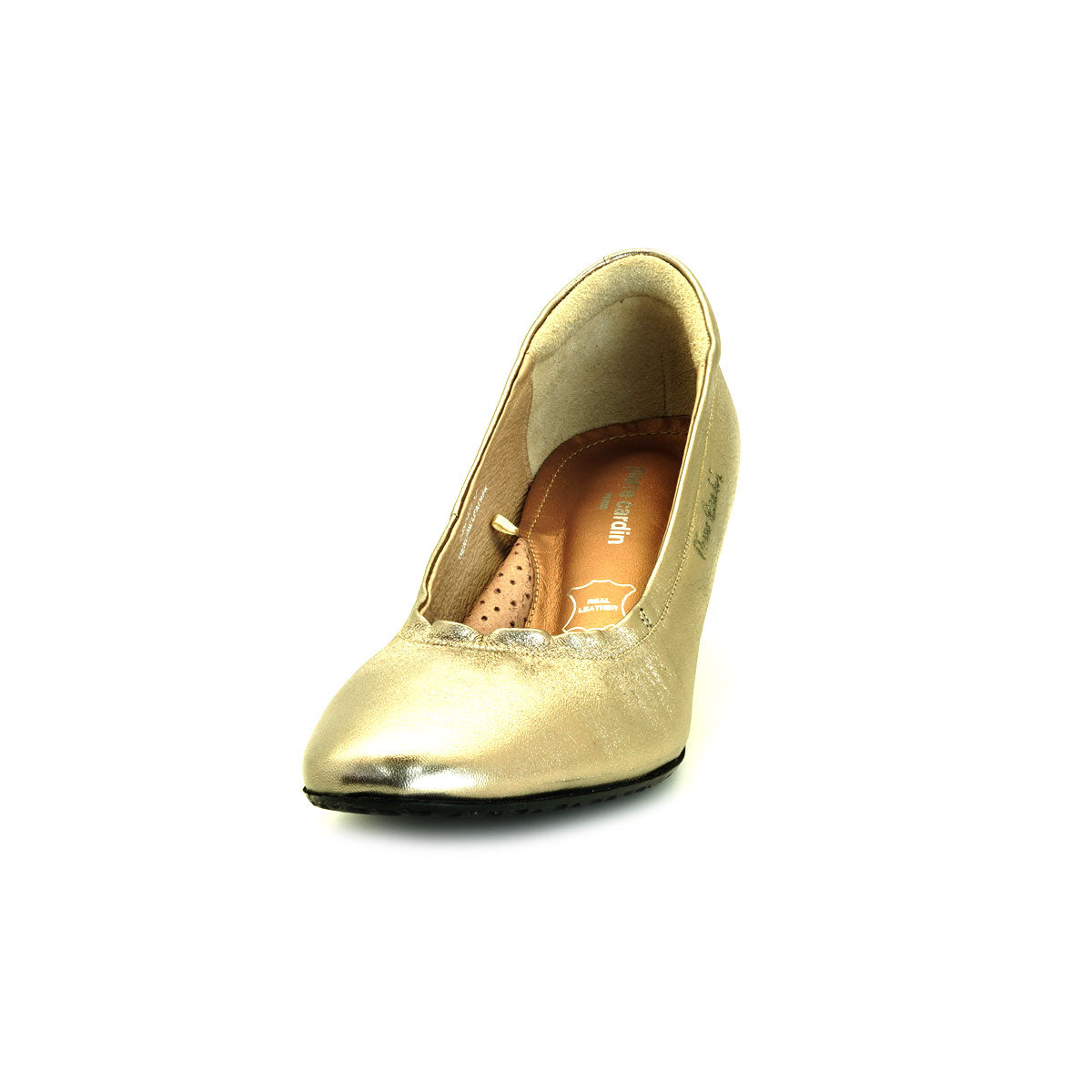 Pierre Cardin รองเท้าผู้หญิง รองเท้าส้นสูง รองเท้าส้นสูงทรง Pump นุ่มสบาย ผลิตจากหนังแท้ สีดำเงา รุ่น 24SD323