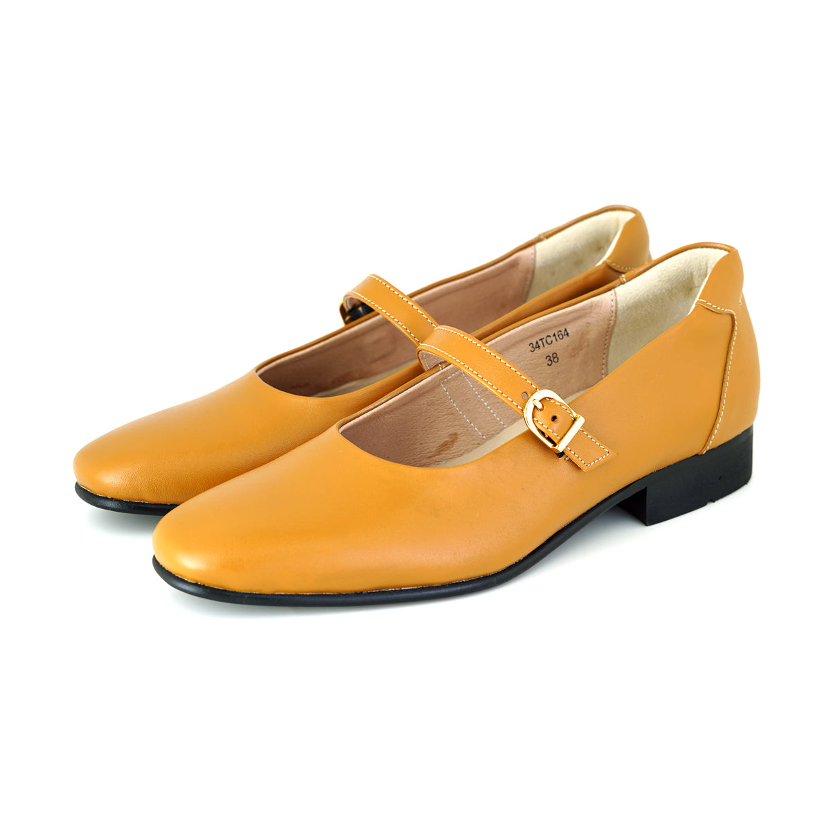 Pierre Cardin รองเท้าคัทชูผู้หญิง แมรี่เจน ส้นแบน ผลิตจากหนังแท้ สีน้ำตาลอ่อน รุ่น 34TC164