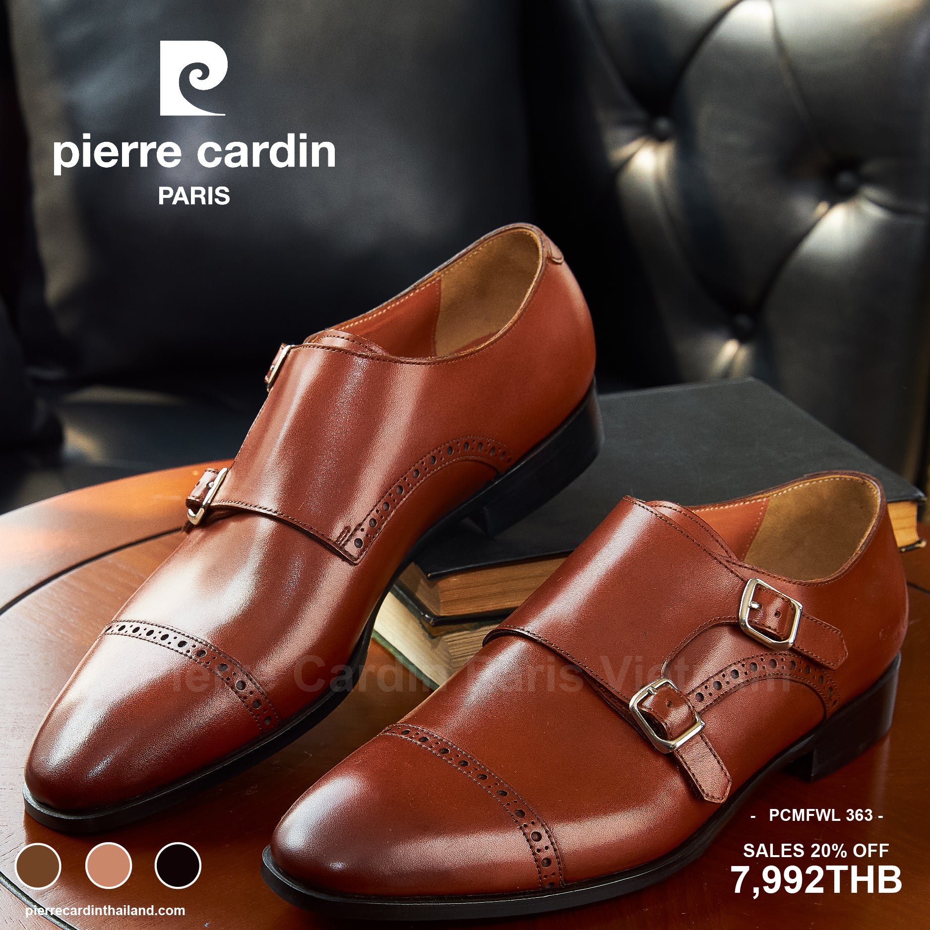 รองเท้าหนังผู้ชาย Double Monkstrap ระดับพรีเมียม Pierre Cardin - PCMFWLH 363