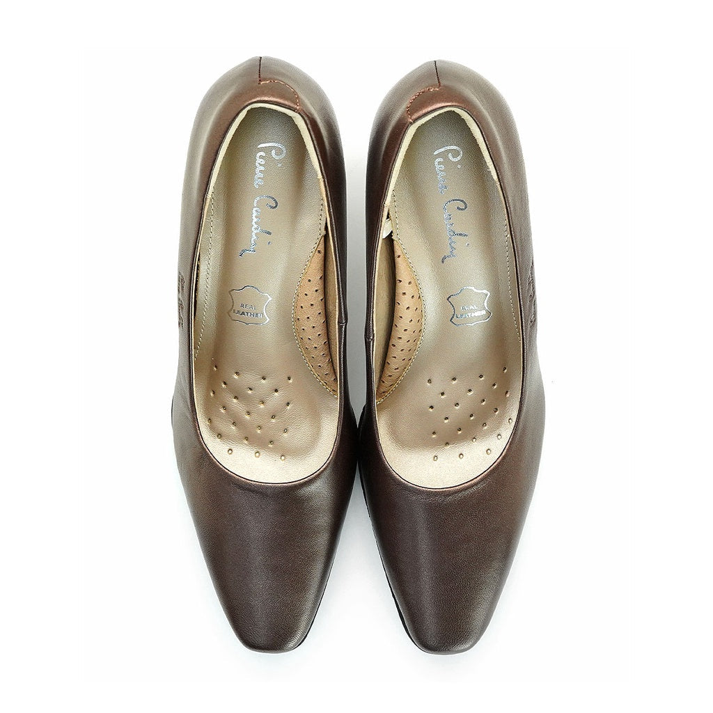 Pierre Cardin รองเท้าผู้หญิง รองเท้าส้นสูง Pump นุ่มสบาย ผลิตจากหนังแท้ สีบรอนซ์ทอง รุ่น 23WD316