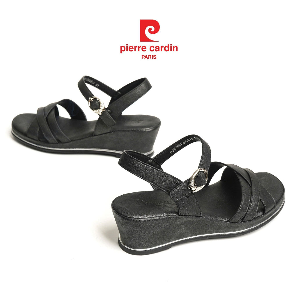 รองเท้าแซนดัลผู้หญิง Pierre Cardin หนัง PU คุณภาพสูง ดีไซน์สายรัดไขว้ สบายเท้า ส้นสูง 4 ซม. รุ่น 269