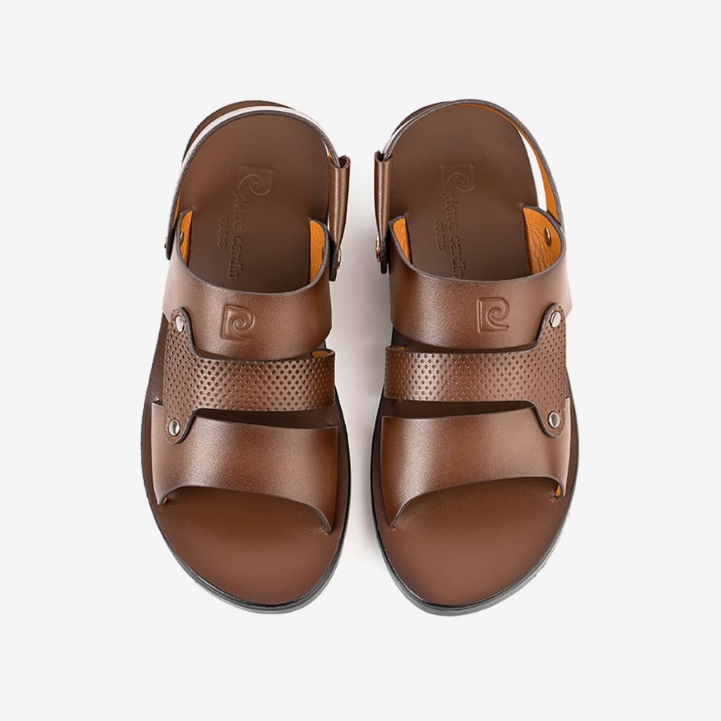 รองเท้าแตะผู้ชาย Pierre Cardin ฝรั่งเศส สายคาดกว้าง พร้อมสายรัดส้น ทำจากหนังวัวแท้ พื้นยาง รุ่น 148