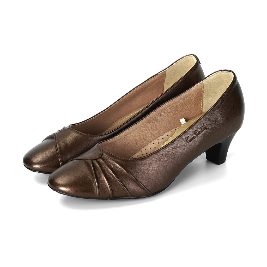Pierre Cardin Mid-Heel Pumps၊ သက်တောင့်သက်သာရှိပြီး နူးညံ့သော သားရေစစ်စစ်၊ ကြေး-ရွှေရောင်၊ အရွယ်အစား | ဒေါက်မြင့်ဖိနပ် - 23WD327