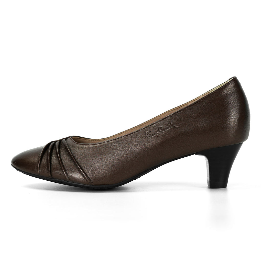 Pierre Cardin Mid-Heel Pumps၊ သက်တောင့်သက်သာရှိပြီး နူးညံ့သော သားရေစစ်စစ်၊ ကြေး-ရွှေရောင်၊ အရွယ်အစား | ဒေါက်မြင့်ဖိနပ် - 23WD327