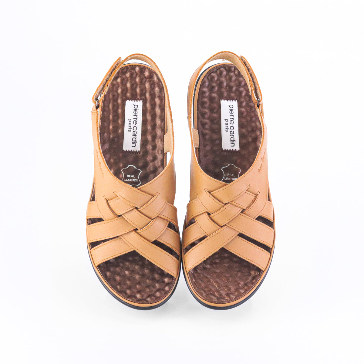 Pierre Cardin รองเท้าผู้หญิง รองเท้าแตะแบบลำลองหญิง รองเท้าส้นแบนแบบรัดส้น นุ่มสบาย ผลิตจากหนังแท้ สีแดง ไซส์ 36 37 38 39 40 รุ่น 27WS445