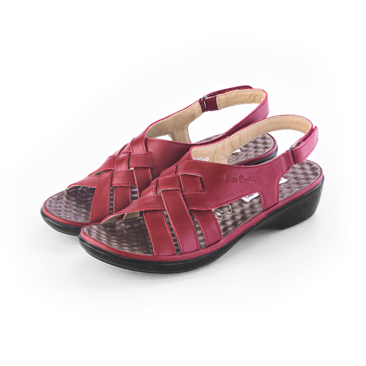 Pierre Cardin รองเท้าผู้หญิง รองเท้าแตะแบบลำลองหญิง รองเท้าส้นแบนแบบรัดส้น นุ่มสบาย ผลิตจากหนังแท้ สีแดง ไซส์ 36 37 38 39 40 รุ่น 27WS445