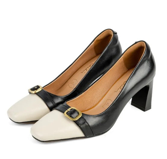 Pierre Cardin รองเท้าผู้หญิง รองเท้าส้นสูง รองเท้าส้นสูงทรง Pump นุ่มสบาย ผลิตจากหนังแท้ สีดำ รุ่น 52AD141