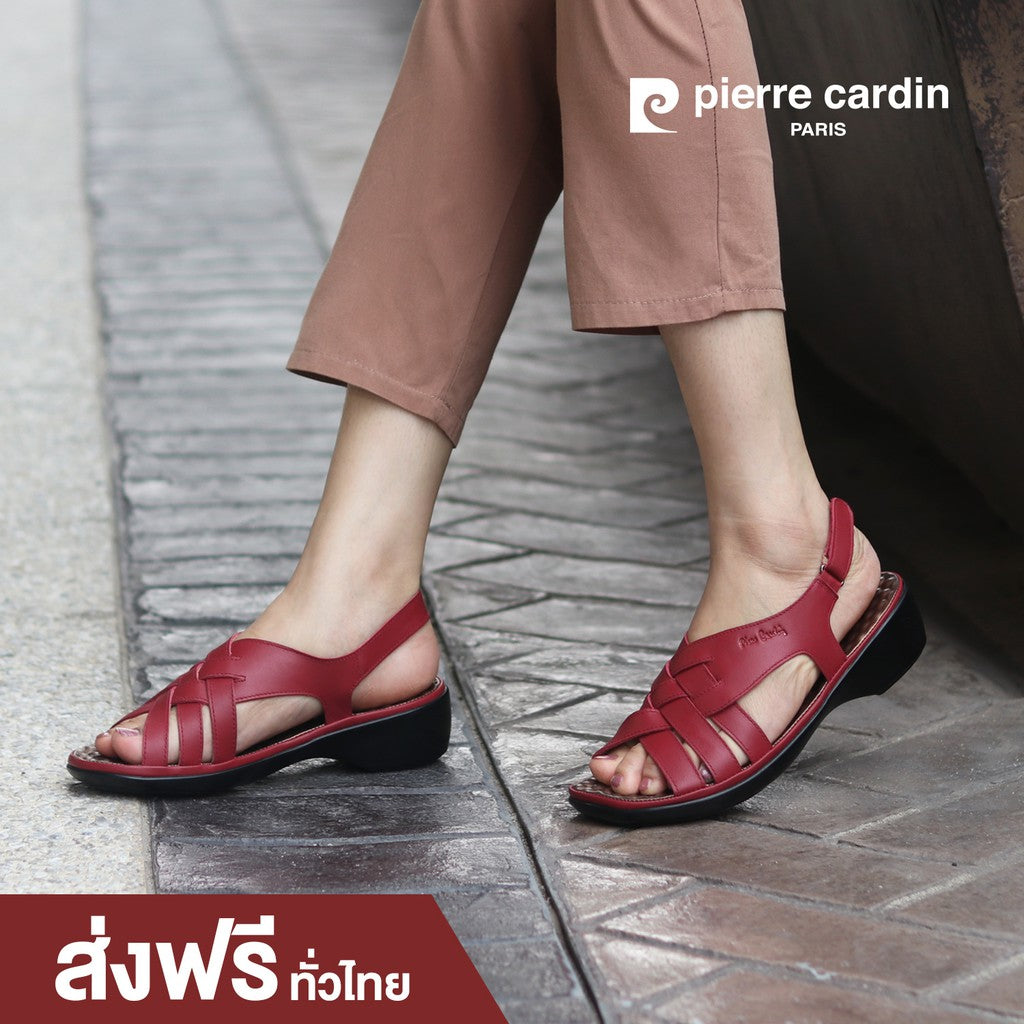 Pierre Cardin รองเท้าผู้หญิง เพื่อสุขภาพ นุ่มสบาย สวมใส่ง่าย ผลิตจากหนังแท้ สีแดง รุ่น 27WS445