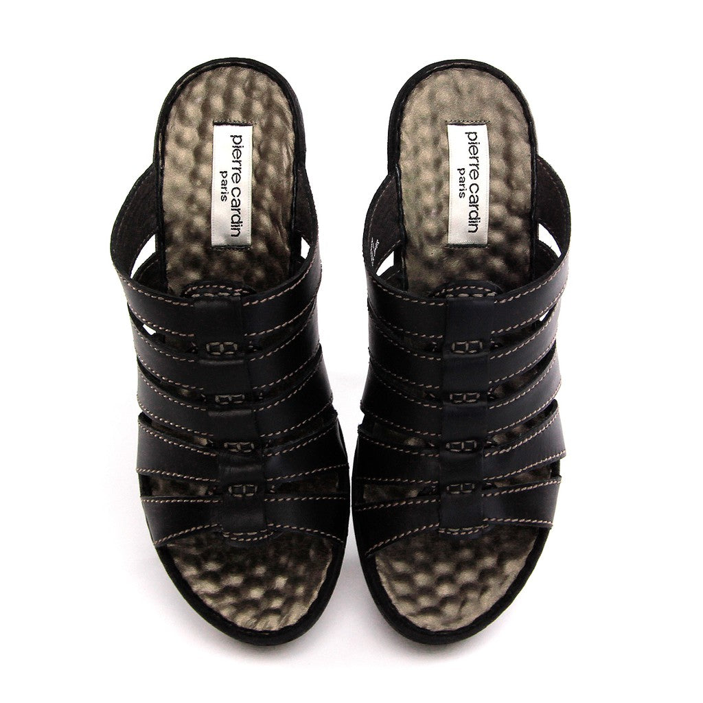 [Size 36-39] Pierre Cardin รองเท้าผู้หญิง รองเท้าแตะ อื่นๆ นุ่มสบาย ผลิตจากหนังแท้ สีดำ รุ่น 22SS652