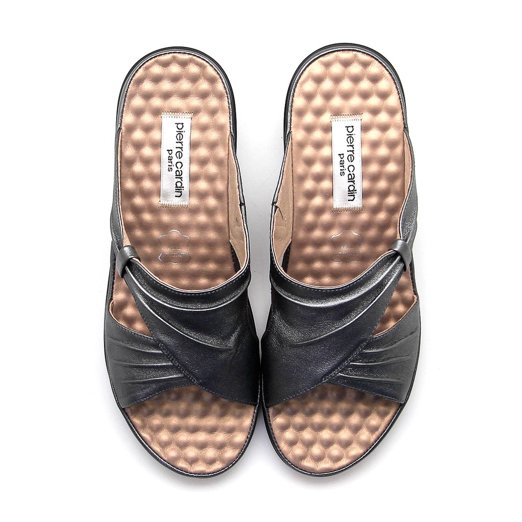 [Size 36 - 41] Pierre Cardin รองเท้าแตะผู้หญิง เพื่อสุขภาพ นุ่มสบาย ผลิตจากหนังแท้ สีเทา รุ่น 23SS294