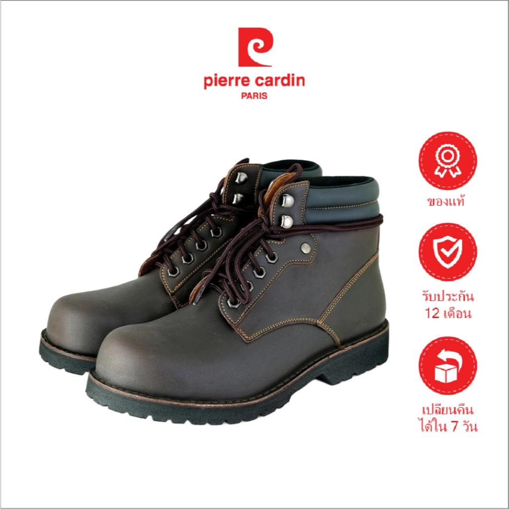 [Size 40-45] Pierre Cardin รองเท้าผู้ชาย รองเท้าบูท แบบสวมหุ้มข้อ, นุ่มสบาย ผลิตจากหนังแท้  สีน้ำตาล รุ่น 84JC169