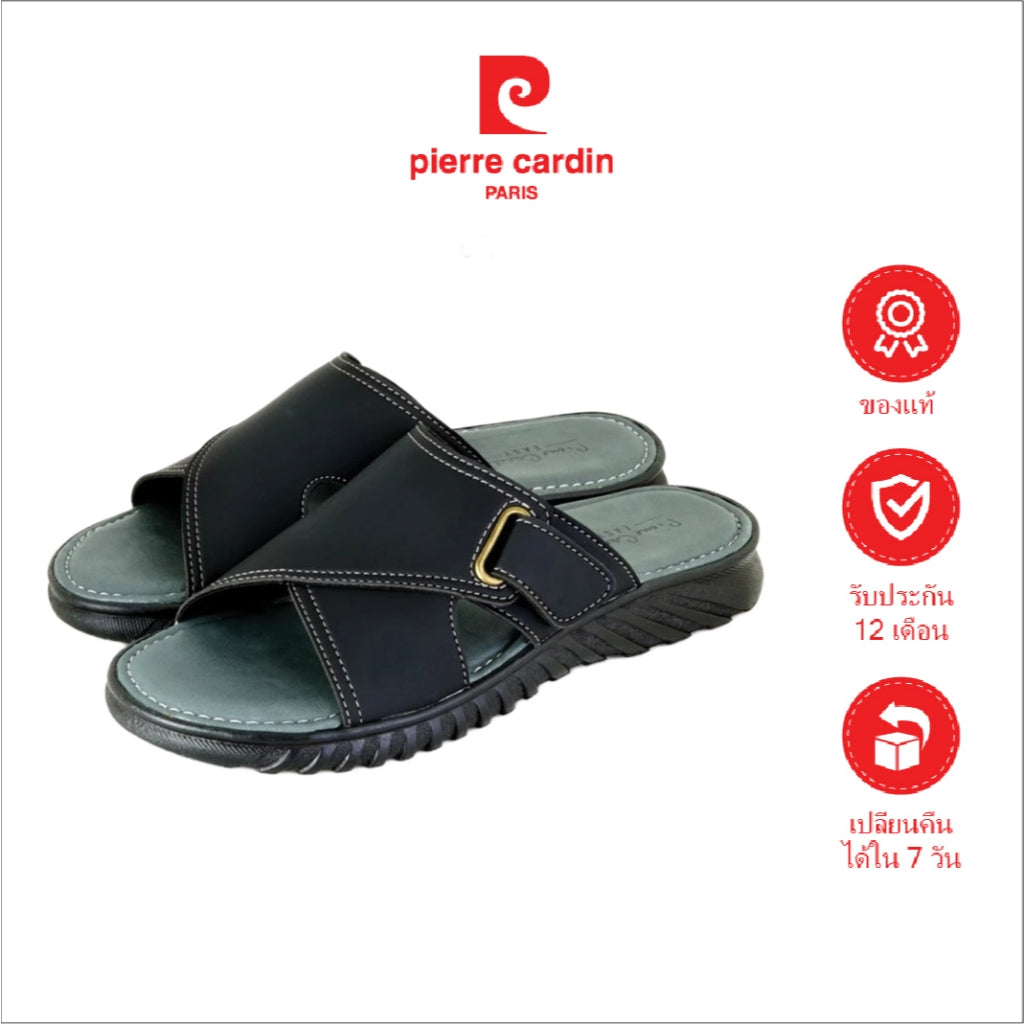 [Size 40-44] pierre cardin รองเท้าแตะผู้ชาย นุ่มสบาย ผลิตจากหนังสังเคราะห์ สีดำ รุ่น 83RS165