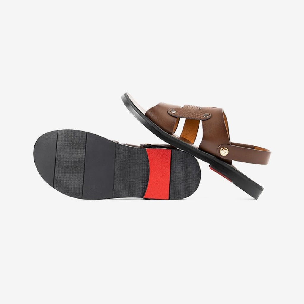 รองเท้าแตะผู้ชาย Pierre Cardin ฝรั่งเศส สายคาดกว้าง พร้อมสายรัดส้น ทำจากหนังวัวแท้ พื้นยาง รุ่น 148