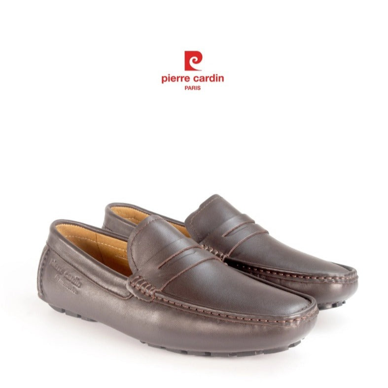 รองเท้าสวมผู้ชาย Pierre Cardin หนังวัวแท้ หนังนุ่มไม่ทำให้เจ็บเท้า ดีไซน์เดินตะเข็บเด่น พื้นยางกันลื่น รุ่น 503